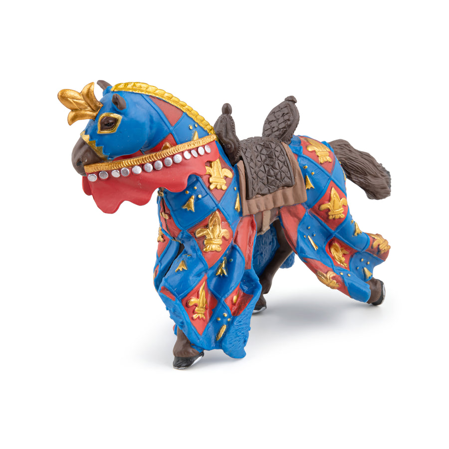 Cheval bleu fleur de lys Papo en PVC, Collection Médiéval, jouet éducatif idéal pour enfants et collectionneurs