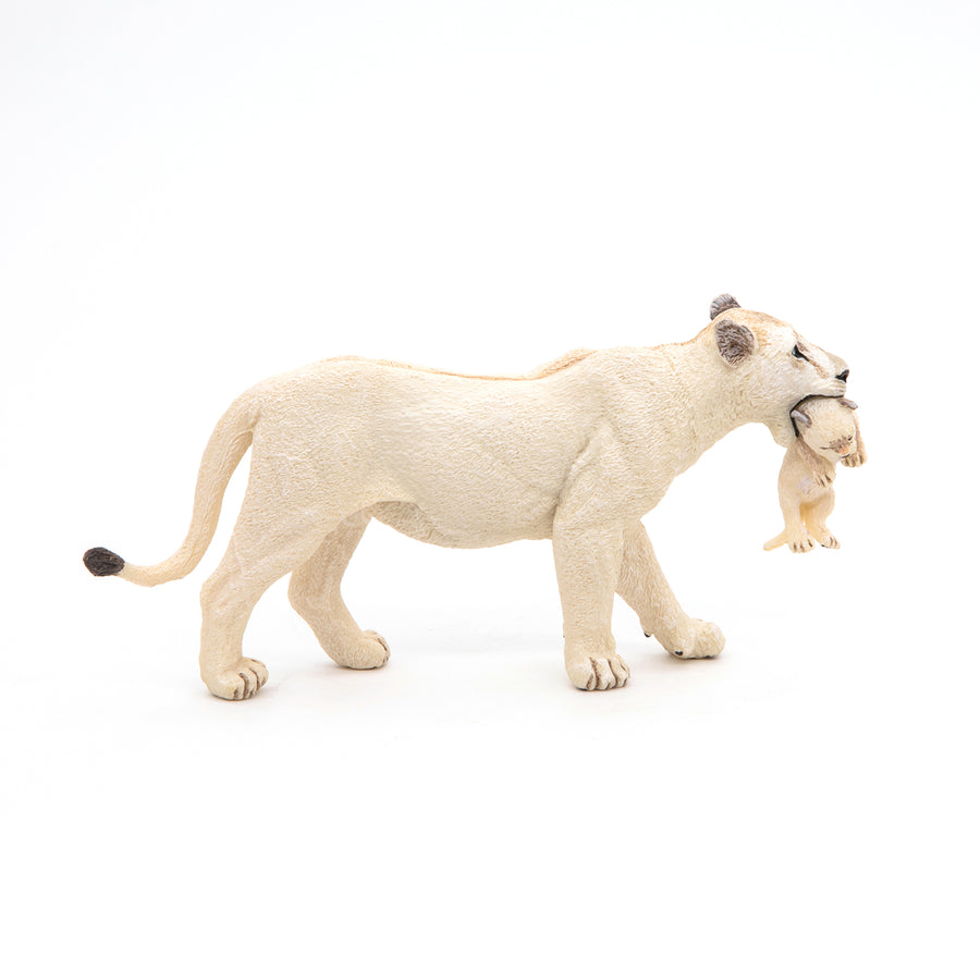 Figurine Lionne blanche avec lionceau Papo en PVC, thème félins, Collection Animaux sauvages, jouet éducatif idéal pour enfants et collectionneurs