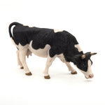 Figurine Vache noire et blanche broutant Papo en PVC, Collection Vie à la ferme, jouet éducatif idéal pour enfants et collectionneurs