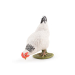 Figurine Poule blanche picorant Papo en PVC, thème basse-cour, Collection Vie à la ferme, jouet éducatif idéal pour enfants et collectionneurs