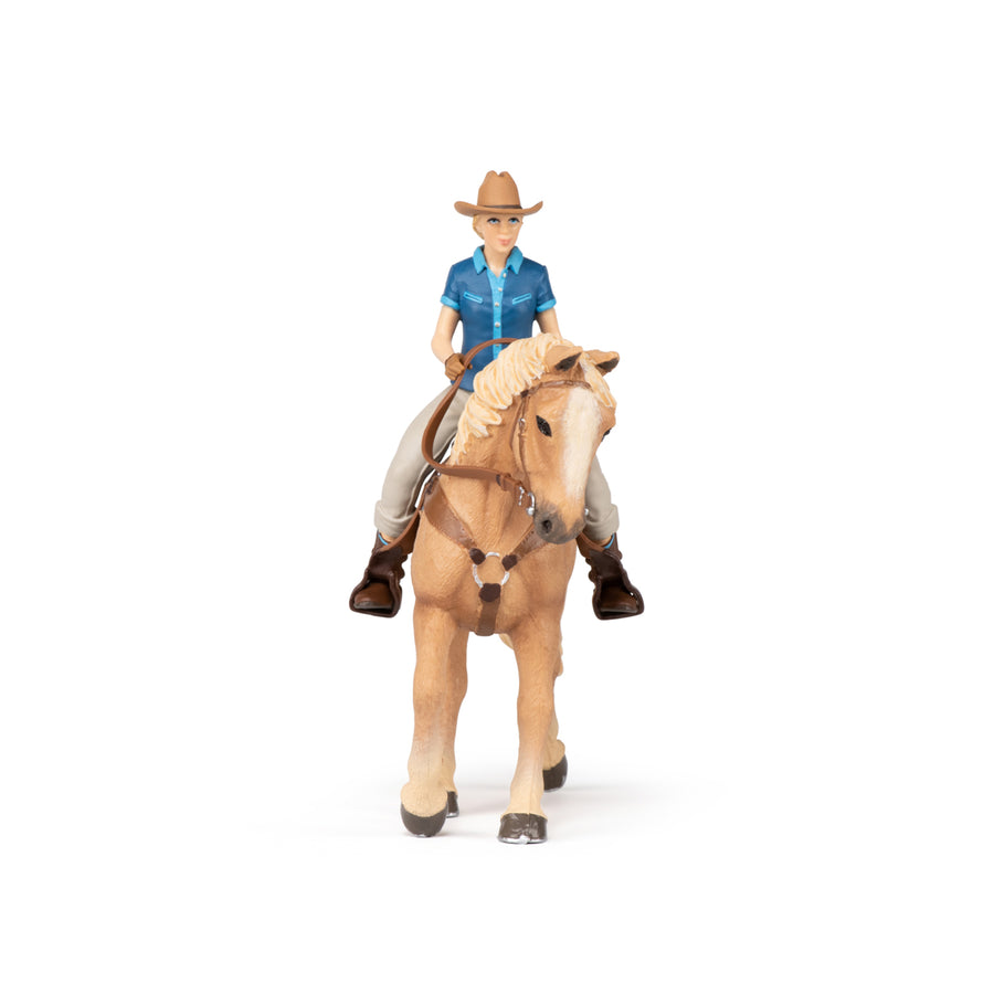 Figurine Cheval western et sa cavalière Papo en PVC, Collection chevaux, jouet éducatif idéal pour enfants et collectionneurs