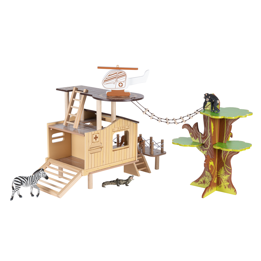 L'hôpital de la brousse Papo en bois, Collection Animaux sauvages, décor pour figurines, idéal pour enfants